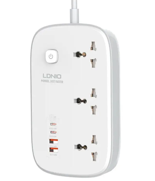 Подовжувач мережевий Ldnio SC3416 3 Sockets USB Type-C 65W White - Фото 1 Подовжувач мережевий Ldnio SC3416 3 Sockets USB Type-C 65W White - зображення 1