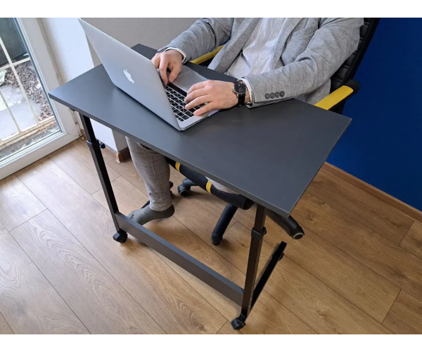 Столик з регулюванням висоти на коліщатках 80х40см DROM Сірий з чорнми ніжками для ноутбука багатофункціональний приставний столик - изображение 4