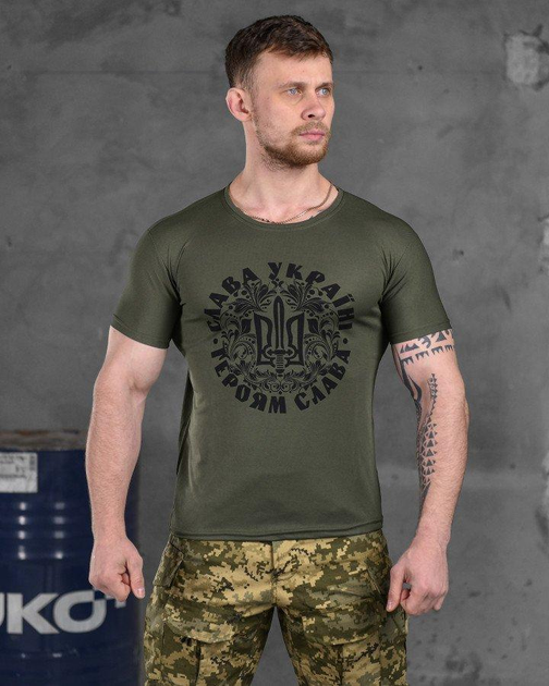 Тактична чоловіча футболка потовідвідна Слава Україні Героям Слава 2XL олива (85830) - зображення 1