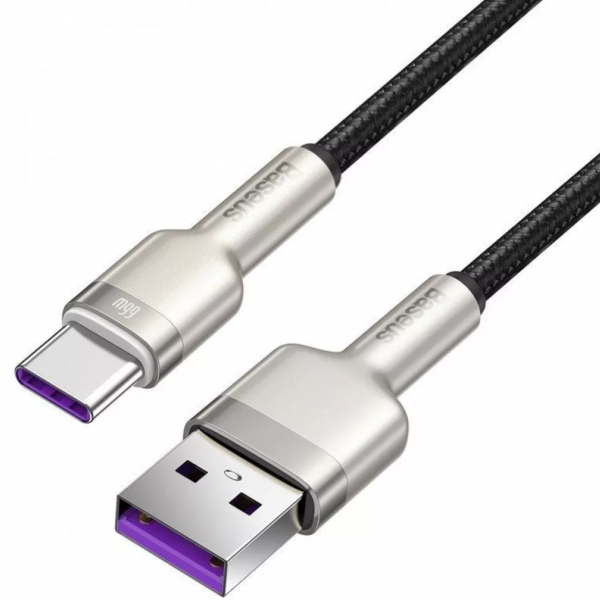 Кабель Baseus Cafule Metal Data USB to Type-C 66W 0.25m Cable Black - Фото 2 Кабель Baseus Cafule Metal Data USB to Type-C 66W 0.25m Cable Black - зображення 2
