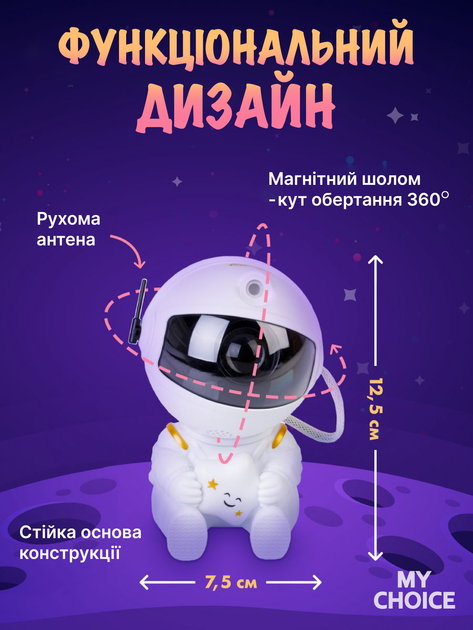 Ночник Проектор лазерный с эффектом звездного неба Астронавт с пультом, 8 режимов свечения - изображение 5