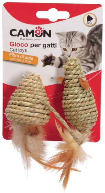 Zabawka dla kotów Camon Myszka z piórkami i dzwoneczkiem 2 szt (8019808211909) - obraz 1