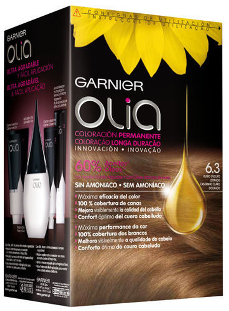 Trwała krem farba do włosów z utleniaczem Garnier Olia Permanent Coloring 7.3 Golden Dark Blonde 54 ml (3600541234925) - obraz 1