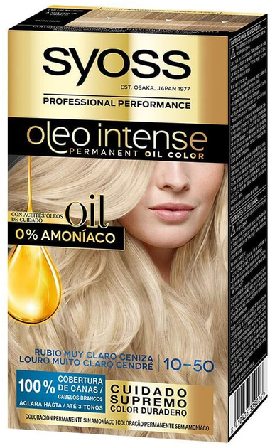 Krem farba do włosów z utleniaczem SYOSS Oleo Intense Permanent Hair Color Light Ash Blonde 10-50 115 ml (8410436329026) - obraz 1