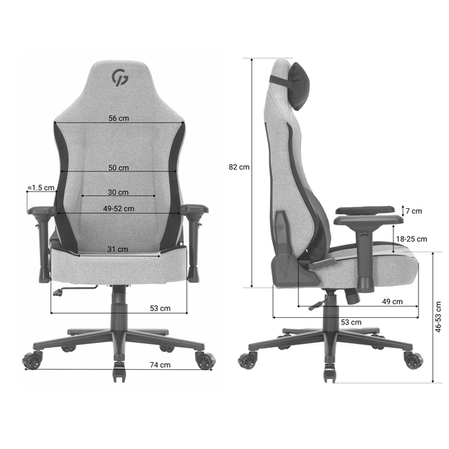 Геймерське ігрове крісло GamePro GC715LG Linen fabric Light grey - Фото 20 Геймерське ігрове крісло GamePro GC715LG Linen fabric Light grey - зображення 20