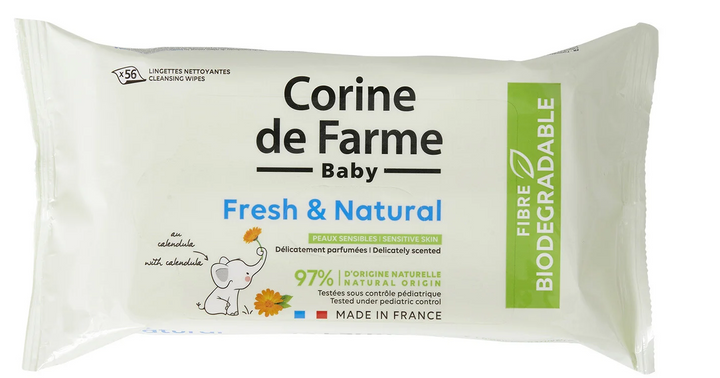 Mokre chusteczki dla dzieci Corine De Farme Fresh and Natural 56 szt (3468080081970) - obraz 1