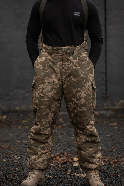 Мужские зимние брюки с подтяжками "Taslan" / Штаны с утеплителем Thermo-Loft пиксель L - изображение 1