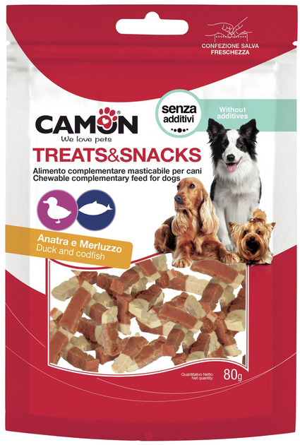 Ласощі для собак Camon зі шматками качки та тріски 3.5 см 80 г (8019808224459) - зображення 1