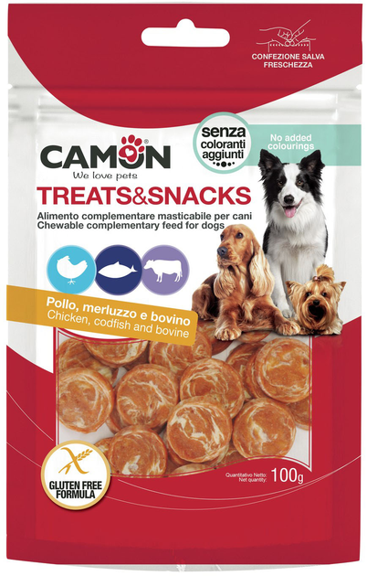 Przysmak dla psów Camon Treats and Snacks Monety z kurczaka i dorsza 100 g (8019808218717) - obraz 1