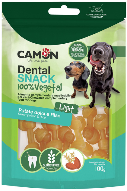 Ласощі для собак Camon Dental Snack Кісточки з бататом і рисом 5 см 100 г (8019808209449) - зображення 1
