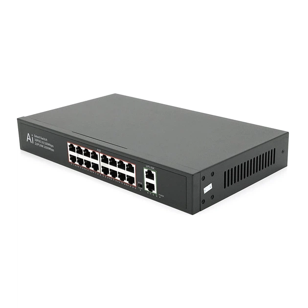 POE коммутатор Merlion 16 POE 10/100 + 2 RJ45 10/100/1000+ встроенный блок питания 52V 3.85A - изображение 2