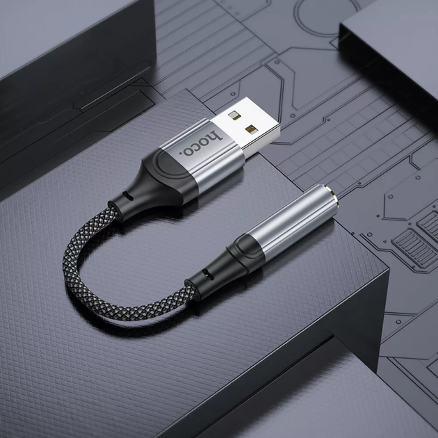 Переходник Hoco LS36 Адаптер удлинительный кабель USB A на 3.5 12см Серебристый - изображение 5