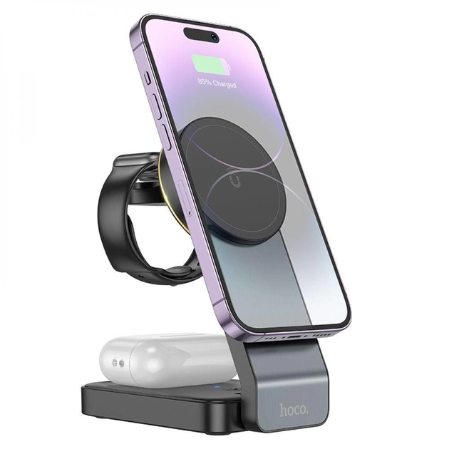 Беспроводная зарядная док-станция Hoco CQ3 для iPhone 14/13/12, iWatch и Airpods 15W Черный - Фото 1 Беспроводная зарядная док-станция Hoco CQ3 для iPhone 14/13/12, iWatch и Airpods 15W Черный - изображение 1