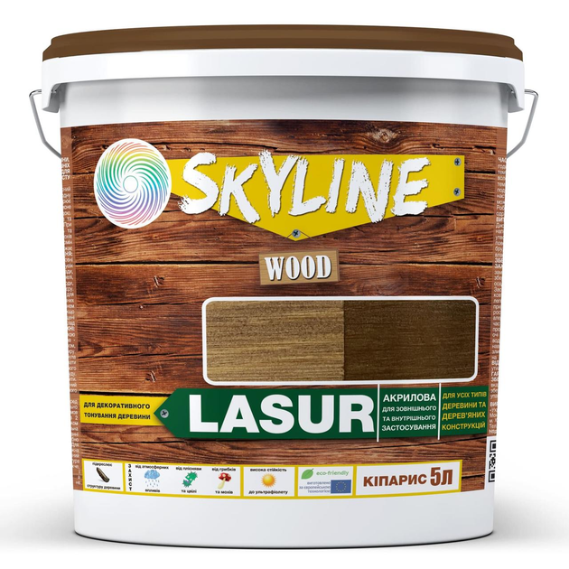 Лазур декоративно-захисний для обробки дерева LASUR Wood SkyLine 5 л Кіпаріс 000278642 - зображення 1