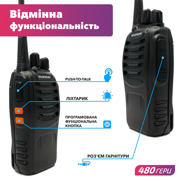 Портативная Рация Baofeng BF-888S комплект 2 шт., UHF, 5 Вт, 1500 мАч ...