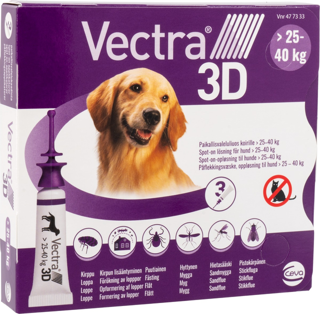 Krople na pchły i kleszcze Ceva Vectra 3D Spot On Solution dla psów 25-40 kg 3 szt (3411113012700) - obraz 1