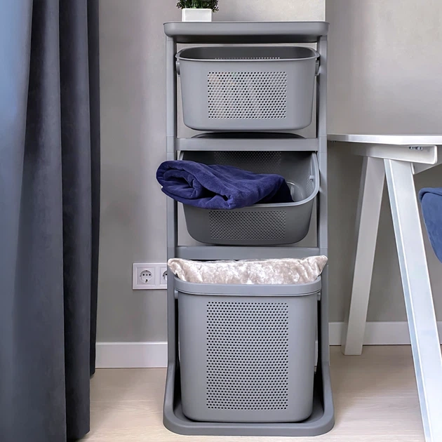 Этажерка с корзинками на колесах стеллаж пластиковый серый MVM FH-21 GRAY - Фото 12 Этажерка с корзинками на колесах стеллаж пластиковый серый MVM FH-21 GRAY - изображение 12