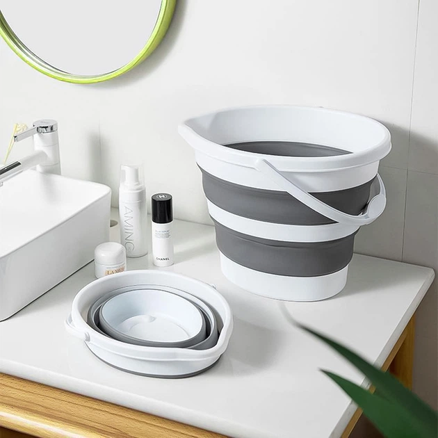 Ведро складное MVM BIN-17 бело-серое 10л (BIN-17 10L WHITE/GRAY) - изображение 5