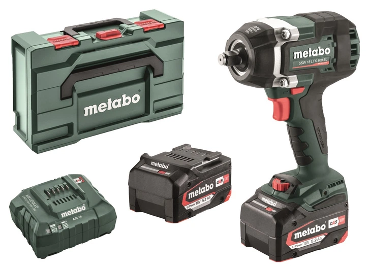 Акумуляторний безщітковий ударний гайковерт Metabo SSW 18 LTX 800 BL 18 В 2x5.2 Ah Li-Power + Зарядний пристрій ASC 55 + metaBOX 145 L Metabo - купити в Україні