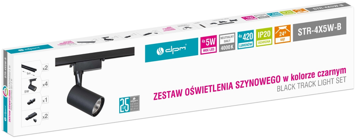 Zestaw oświetleniowy DPM X-Line LED szynowy 4 x 5 W czarny (STR-4X5W-B) - obraz 8