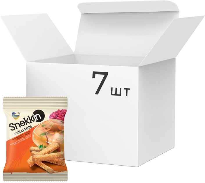 Акція на Упаковка сухариків Snekkin пшенично-житніх зі смаком Холодець з хріном 70 г х 7 шт від Rozetka