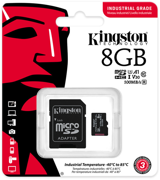 Kingston microSDHC 8GB Industrial Class 10 UHS-I V30 A1 + SD-адаптер (SDCIT2/8GB) - изображение 3