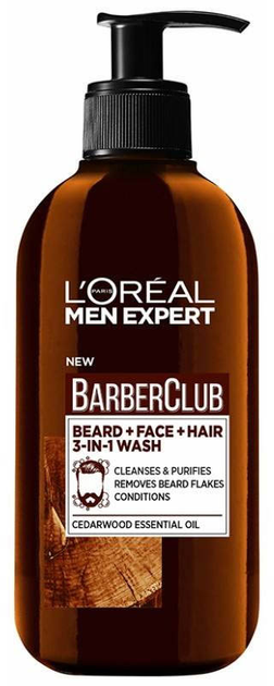 Гель для обличчя бороди та волосся L'Oreal Paris Men Expert Barber Club Beard Face & Hair Wash 200 мл (3600523526161) - зображення 1