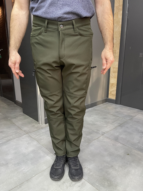 Штани зимові тактичні софтшелл флісові, розмір XL, Олива, утеплені штани для військових - зображення 2