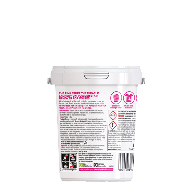 Плямовивідник для білої білизни Pink Stuff Oxi Powder Stain Remover Whites 1 кг - изображение 2