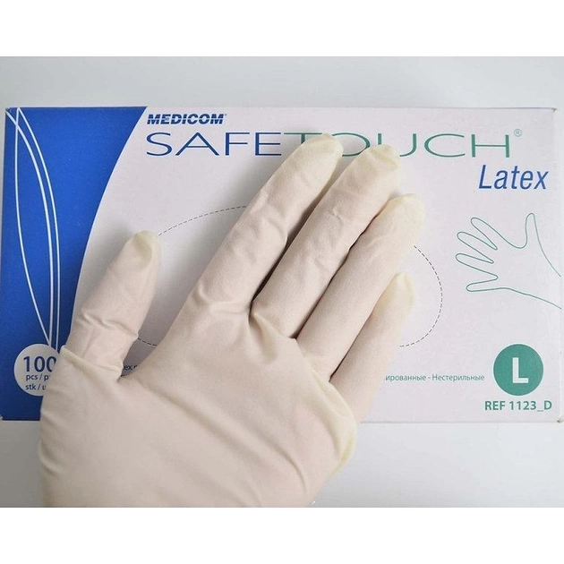 Медицинские латексные перчатки с пудрой, размер - L, 100 шт. - изображение 1