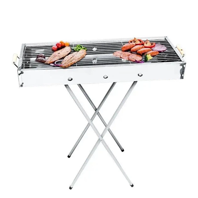 Переносной мангал с съёмной решеткой BARBECUE TRAY 770SS Мангал барбекю для отдыха на природе 70*30*70см - изображение 3