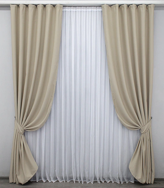 Комплект готовых штор VR-Textil Блэкаут Fusion Dimout № 1152ш бежевый 150х270 см 2 шт (30-968) - изображение 2