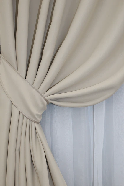 Комплект готовых штор VR-Textil Блэкаут Fusion Dimout № 1152ш бежевый 150х270 см 2 шт (30-968) - изображение 4