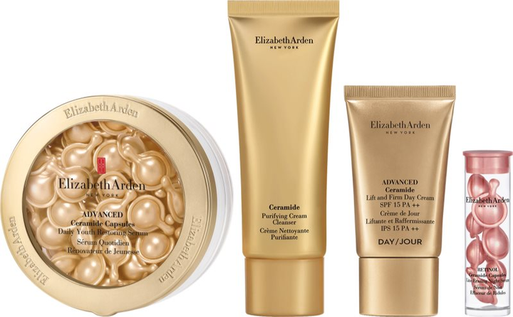 Zestaw do pielęgnacji twarzy Elizabeth Arden Ceramide Advanced Capsules Serum w kapsułkach 60 x 1 ml + Krem SPF 15 15 ml + Krem oczyszczający 50 ml + Serum na noc w kapsułkach 7 x 1 ml (85805374952) - obraz 2