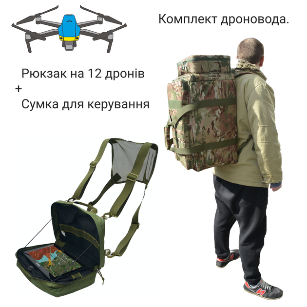 Комплект дронщика, рюкзак оператора дрона FPV Mavic DERBY DronoCase 60L, сумка DERBY Combat-1, мультикам - зображення 1