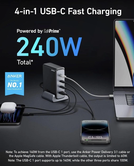 電源ユニット Anker Prime 240W GaN Desktop Charger Amazon | Anker Prime Desktop Charger (240W, 4 ports, GaN)(PD