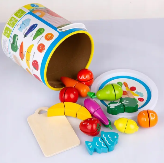 Дерев'яні фрукти та овочі для нарізки у відрі Kinderplay KP1684 - зображення 3