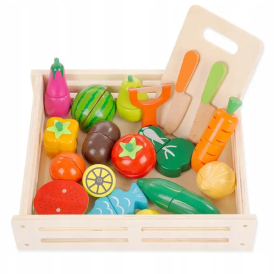 Дерев'яні фрукти та овочі для нарізки в ящику Kinderplay KP8230 - зображення 6