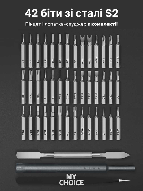Набор магнитных прецизионных отверток для точных работ и ремонта Magnetic 45 в 1 - Биты S2 - изображение 2