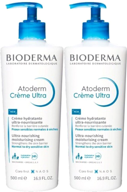 Зволожуючий крем для нормальної та сухої шкіри Bioderma Atoderm Crème Ultra 2 x 500 мл (3701129805824) - зображення 1