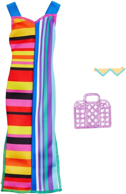 Zestaw ubranek dla lalki Barbie Mattel Utfit Striped Dress 3 szt (0194735094172) - obraz 2