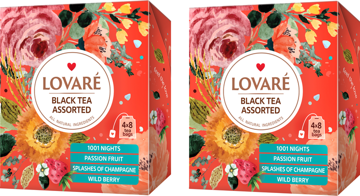 Акція на Упаковка чаю Lovare Асорті Чорний 4 види по 8 пакетиків х 2 шт від Rozetka