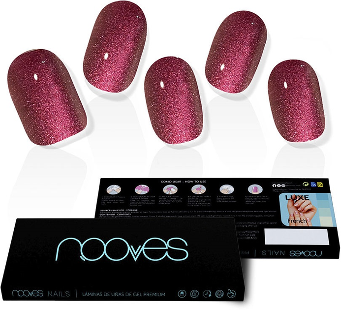 Zestaw sztucznych paznokc Nooves False Nails Ruby Claret Gel Self-Adhesives Glam Glitter 20 szt (8436613950555) - obraz 1