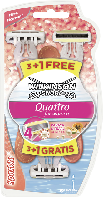 Jednorazowa maszynka do golenia dla kobiet Wilkinson Sword Quattro dla kobiet 3+1 szt. z ekstraktem z papai i kompleksem perłowym (4027800408405 / 4027800427802) - obraz 1