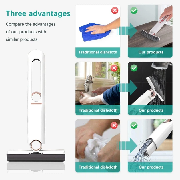 Мини швабра MINI MOP с автоотжимом, ручная мини швабра для уборки, губка для уборки - изображение 8