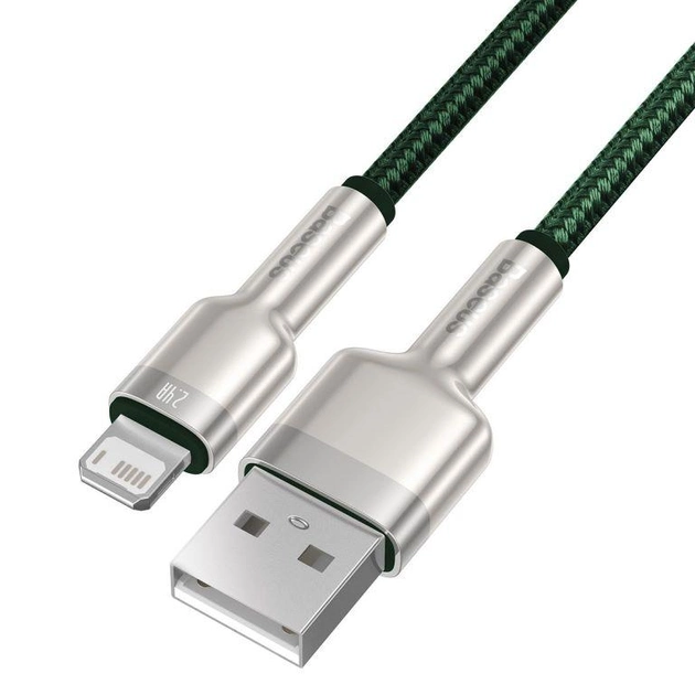 Зарядний кабель Baseus USB - Lightning Cafule Metal Lightning 2.4A 1m Green (CALJK-A06) - зображення 4