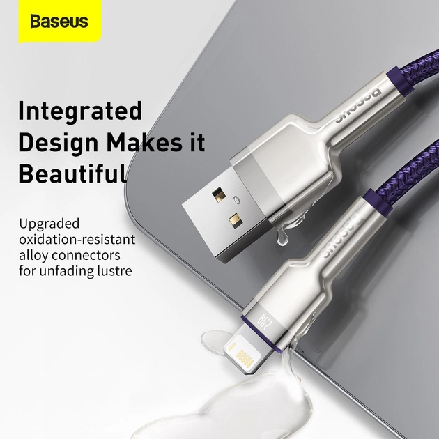 Кабель зарядный Baseus USB - Lightning Cafule Metal Lightning 2.4 A 1 м Purple (CALJK-A05) - изображение 9