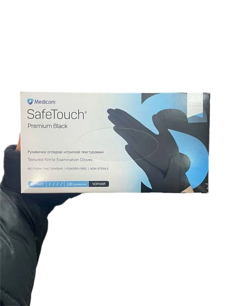 Нитриловые перчатки Medicom, плотность 5 г. - SafeTouch Premium Black - Чёрные (100 шт) S (6-7) - изображение 2