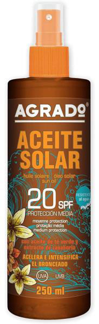 Масло для засмаги Agrado Aceite Acelerador Bronceado Spf20 250 мл (8433295062200) - зображення 1