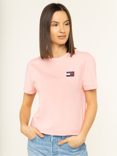 Футболка бавовняна жіноча Tommy Jeans Tommy Badge Tee DW0DW06813 L Рожева (8719861019619) - зображення 1